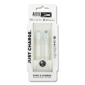 Altec Lansing® Fabric Lightning Charging Cable, 6 Ft, White freeshipping - TVN Wholesale